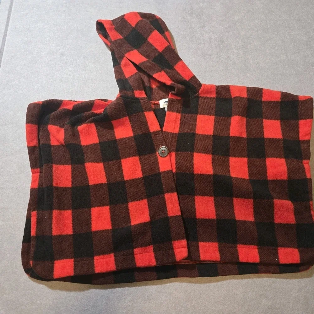 Youth 4T Fleece Cape/wrap W/ Button Red & Black Buffalo checkered Hood Old Nav